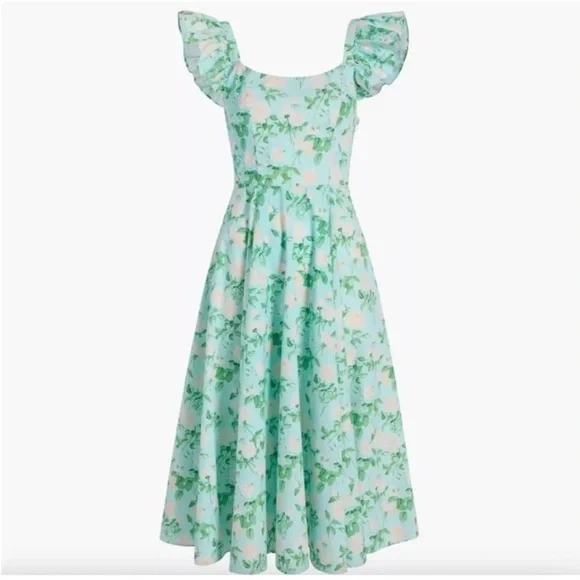 Hill House Daphne Dress in Blue Roses Nap Dress Cotton Floral Green Pink Size L - Picture 4 of 11